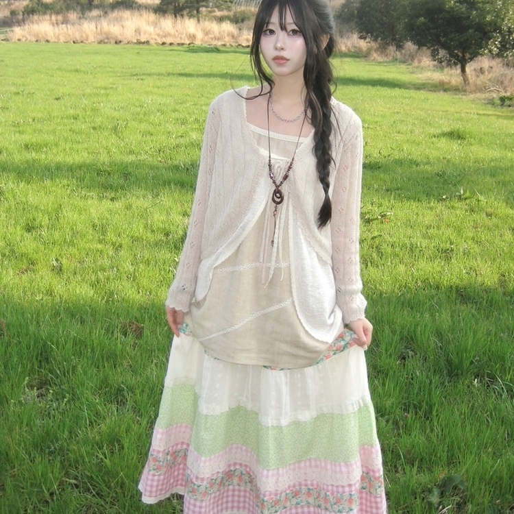 ビンテージシースルーニット長袖ボレロ(5color) CREAM