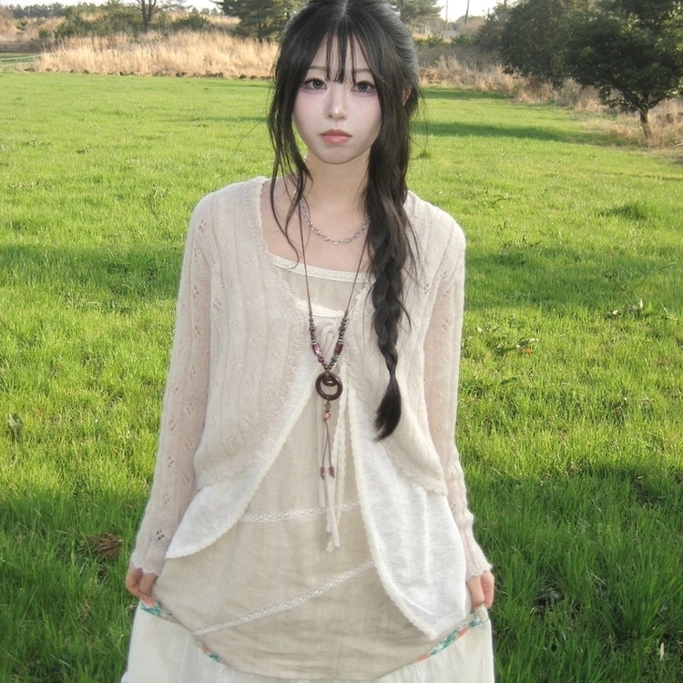 ビンテージシースルーニット長袖ボレロ(5color) CREAM