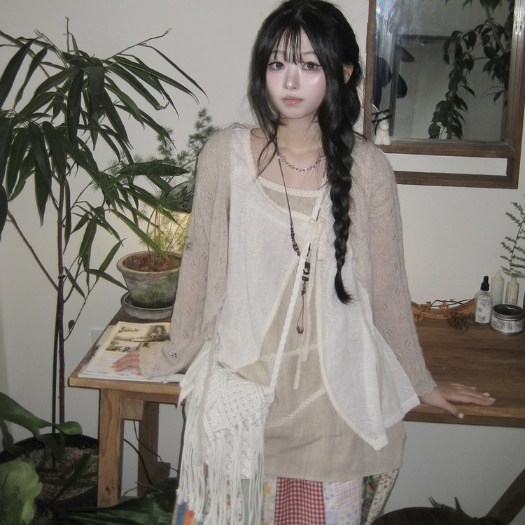 ビンテージシースルーニット長袖ボレロ(5color) CREAM