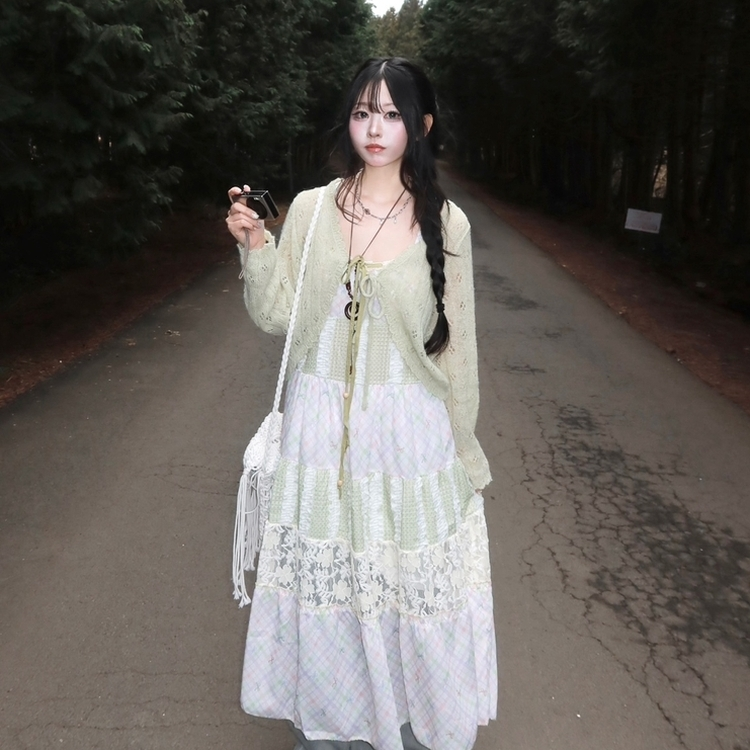 ビンテージシースルーニット長袖ボレロ(5color) MINT