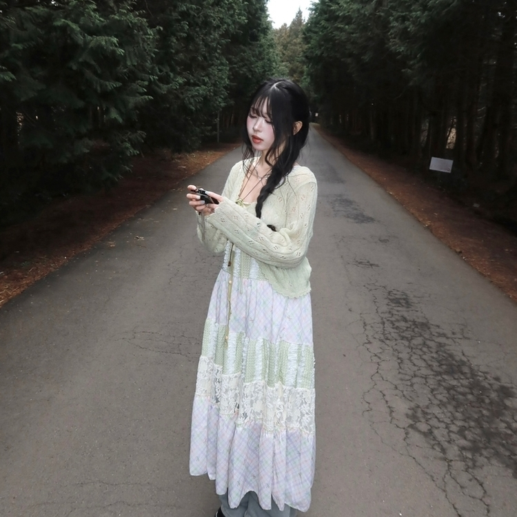 ビンテージシースルーニット長袖ボレロ(5color) MINT