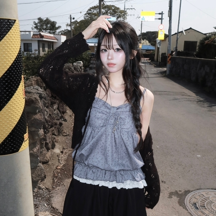 ビンテージシースルーニット長袖ボレロ(5color) BLACK