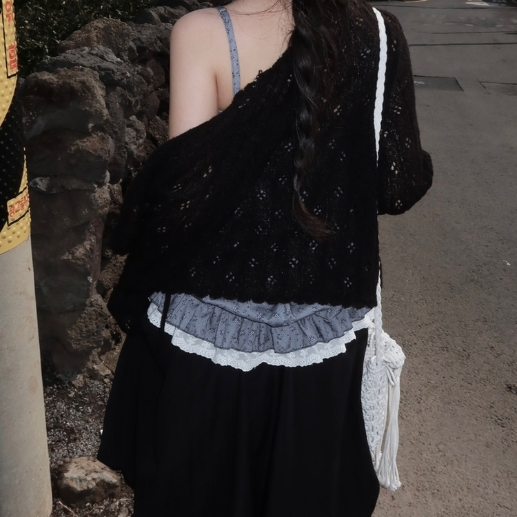 ビンテージシースルーニット長袖ボレロ(5color) BLACK