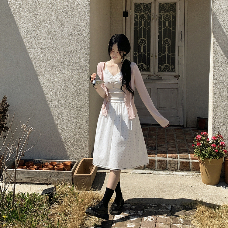 ドットレースミディロングスカート WHITE