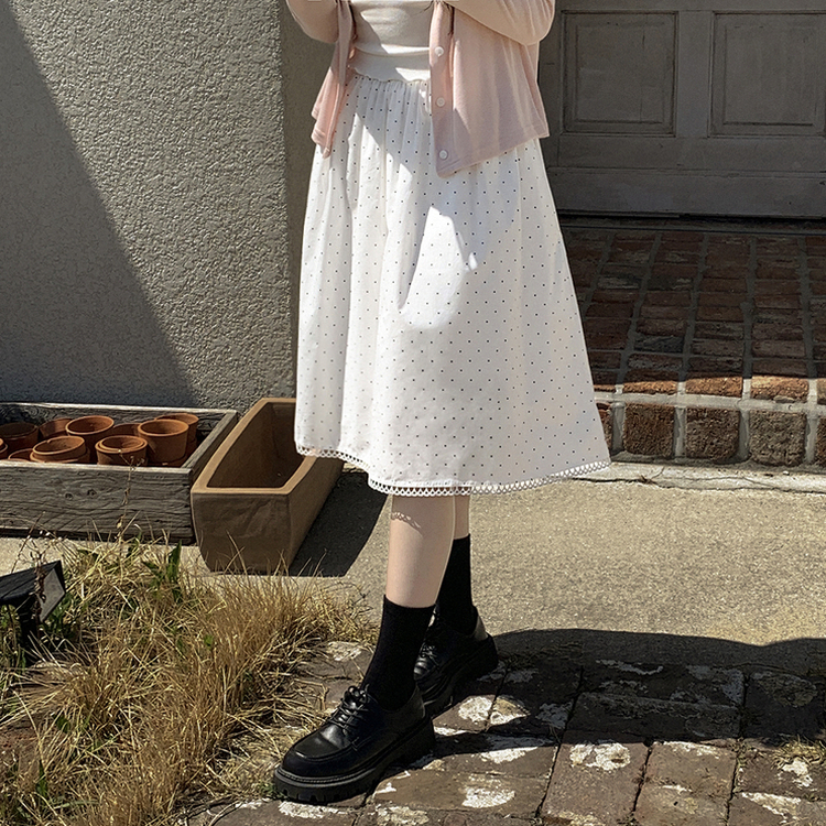 ドットレースミディロングスカート WHITE