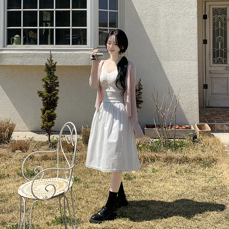 ドットレースミディロングスカート WHITE