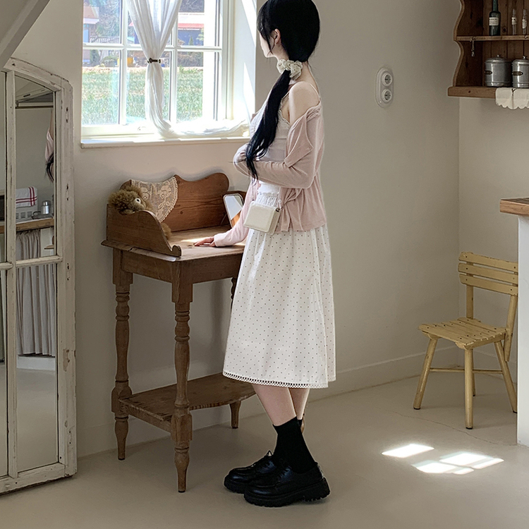 ドットレースミディロングスカート WHITE