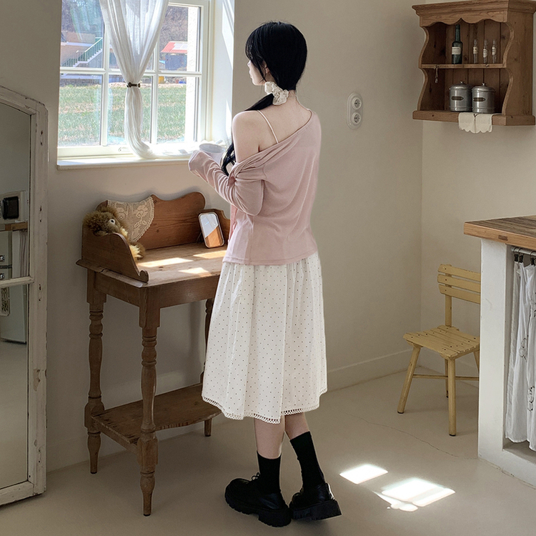 ドットレースミディロングスカート WHITE