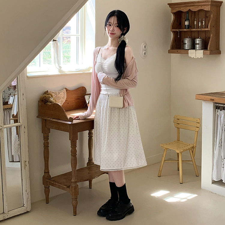 ドットレースミディロングスカート WHITE