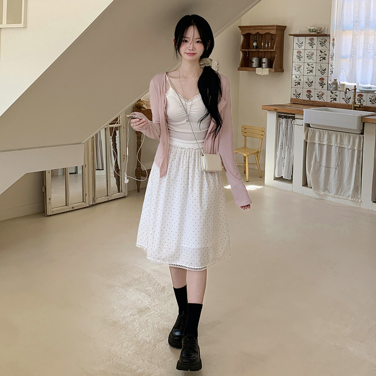 ドットレースミディロングスカート WHITE