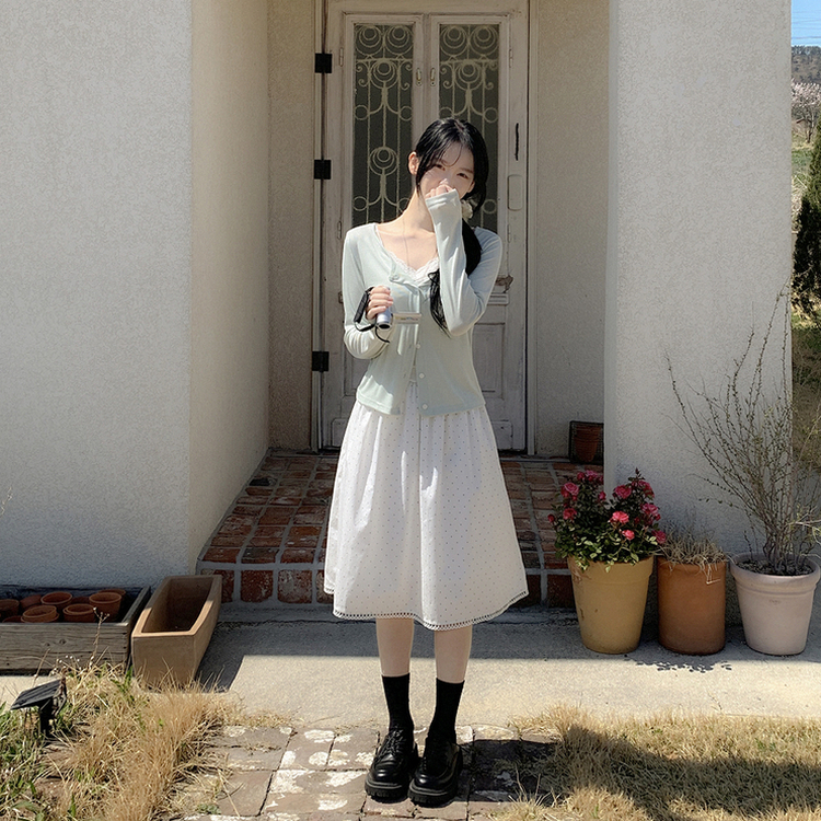 ドットレースミディロングスカート WHITE