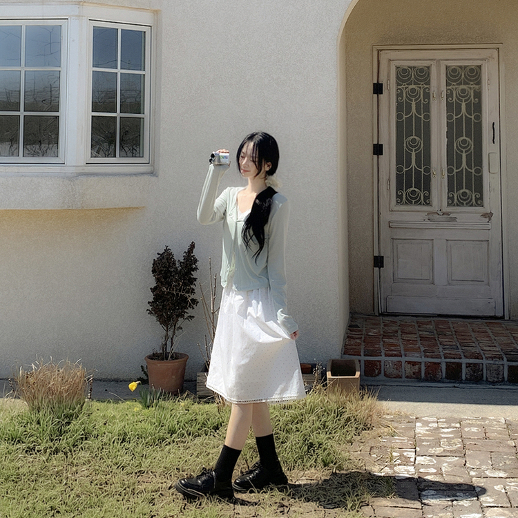 ドットレースミディロングスカート WHITE
