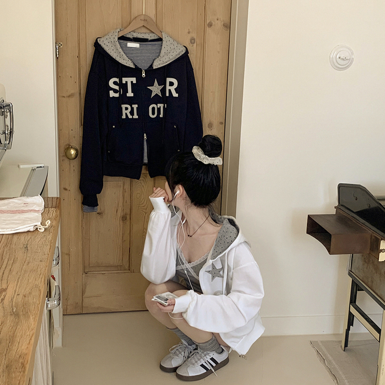 Y2Kセミクロップフードジップアップ IVORY