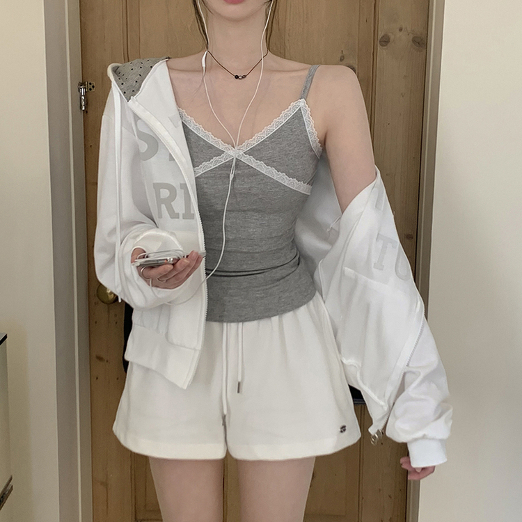 Y2Kセミクロップフードジップアップ IVORY