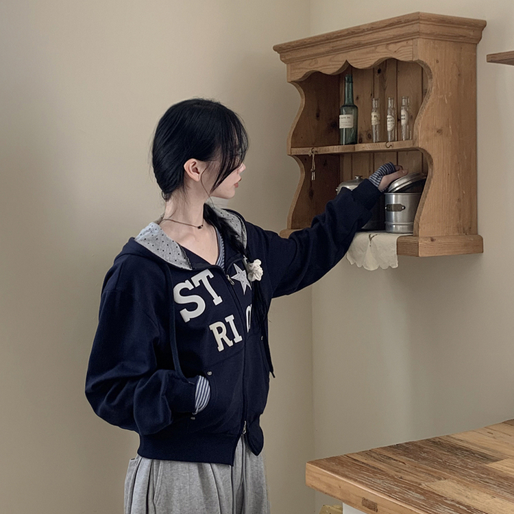 Y2Kセミクロップフードジップアップ DARK NAVY