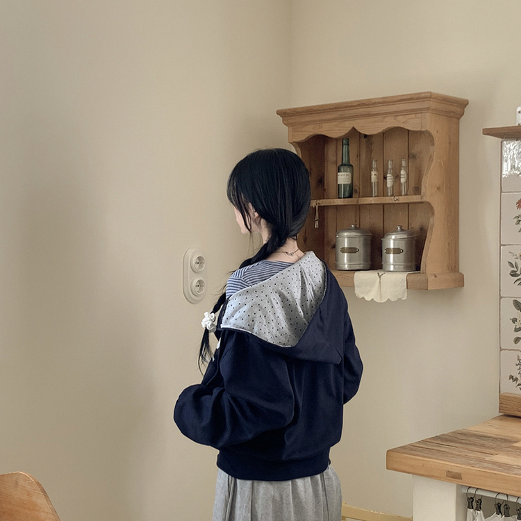 Y2Kセミクロップフードジップアップ DARK NAVY