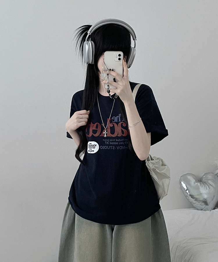 プリントボックスフィット半袖Tシャツ NAVY