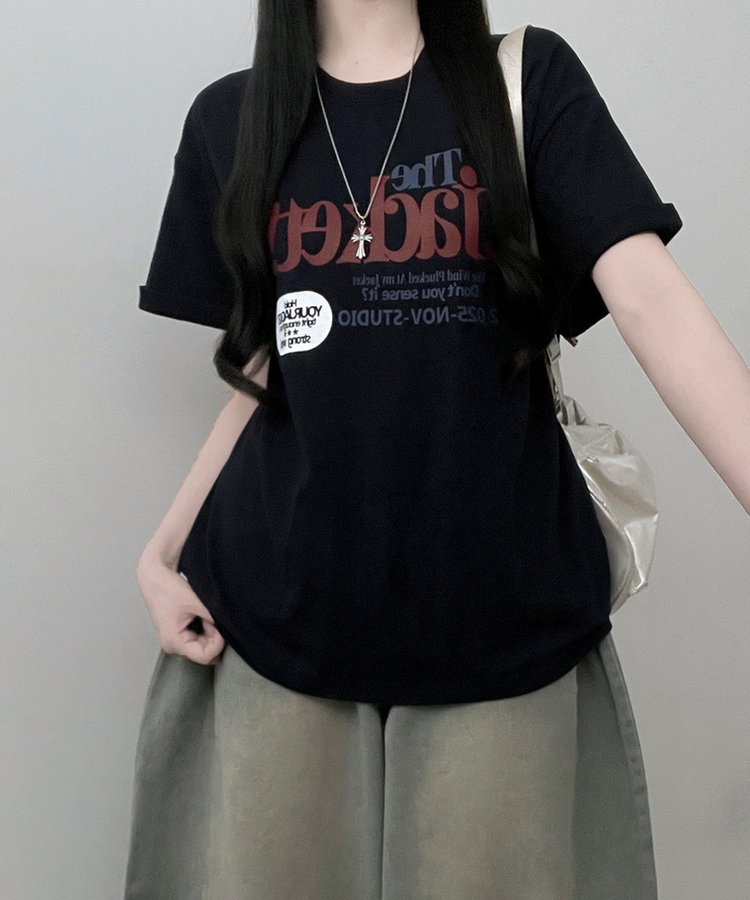 プリントボックスフィット半袖Tシャツ NAVY