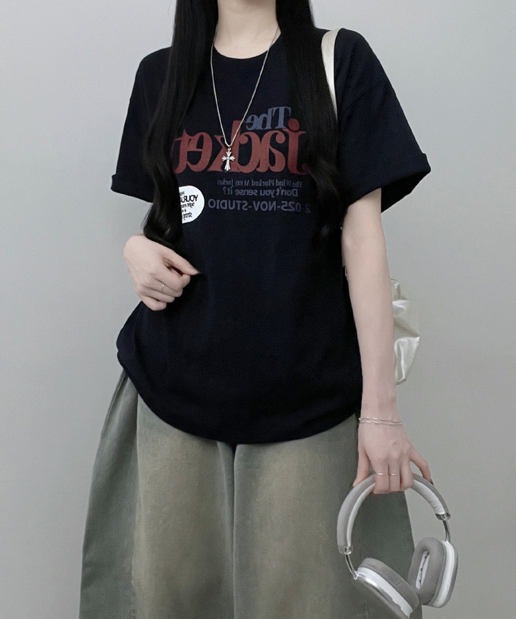 プリントボックスフィット半袖Tシャツ NAVY