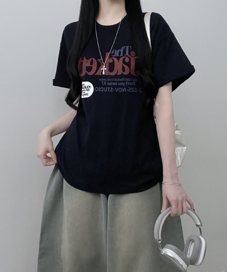 プリントボックスフィット半袖Tシャツ NAVY
