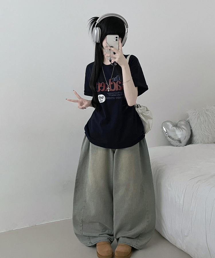 プリントボックスフィット半袖Tシャツ NAVY