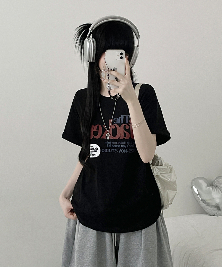 プリントボックスフィット半袖Tシャツ BLACK