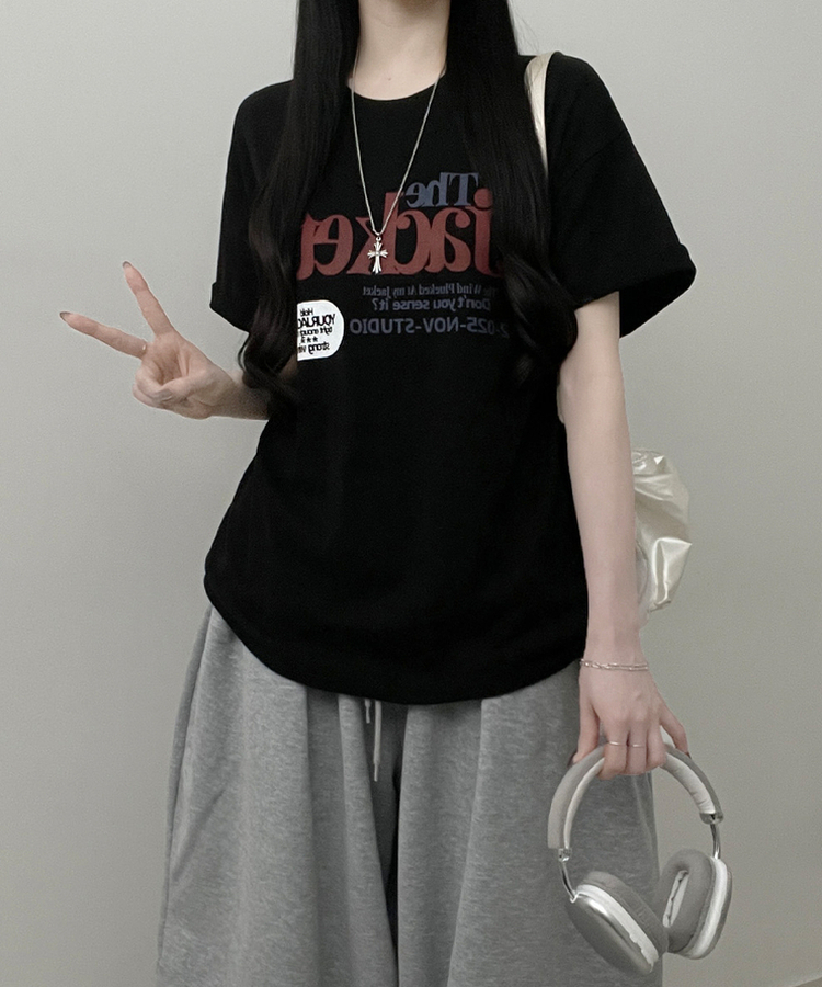 プリントボックスフィット半袖Tシャツ BLACK