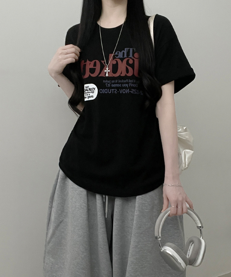 プリントボックスフィット半袖Tシャツ BLACK