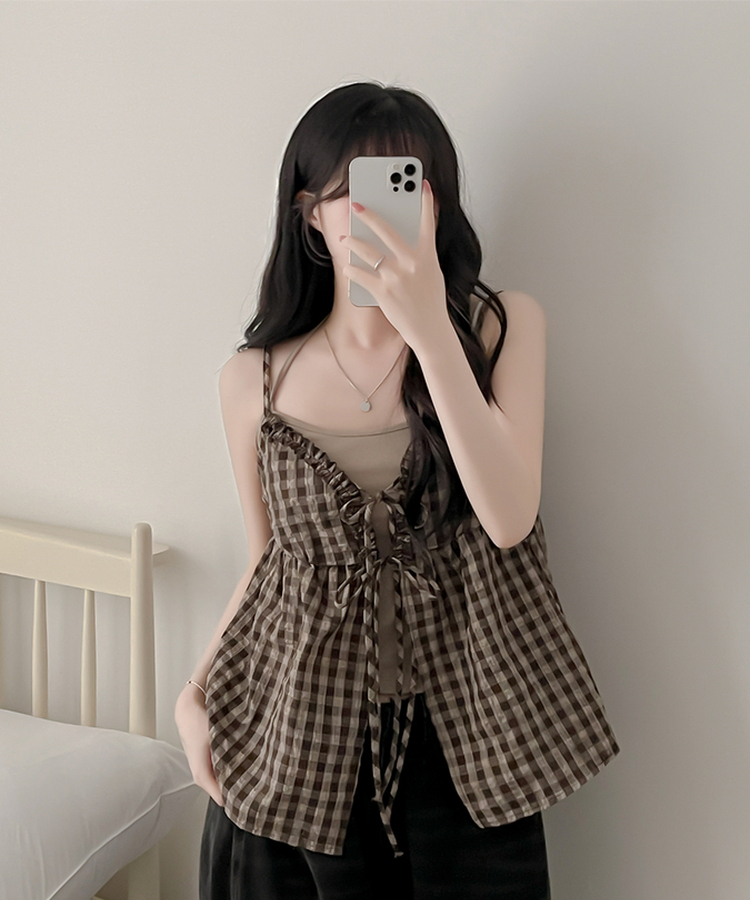 【SET】チェックブラウス キャミソール CHESTNUT BROWN