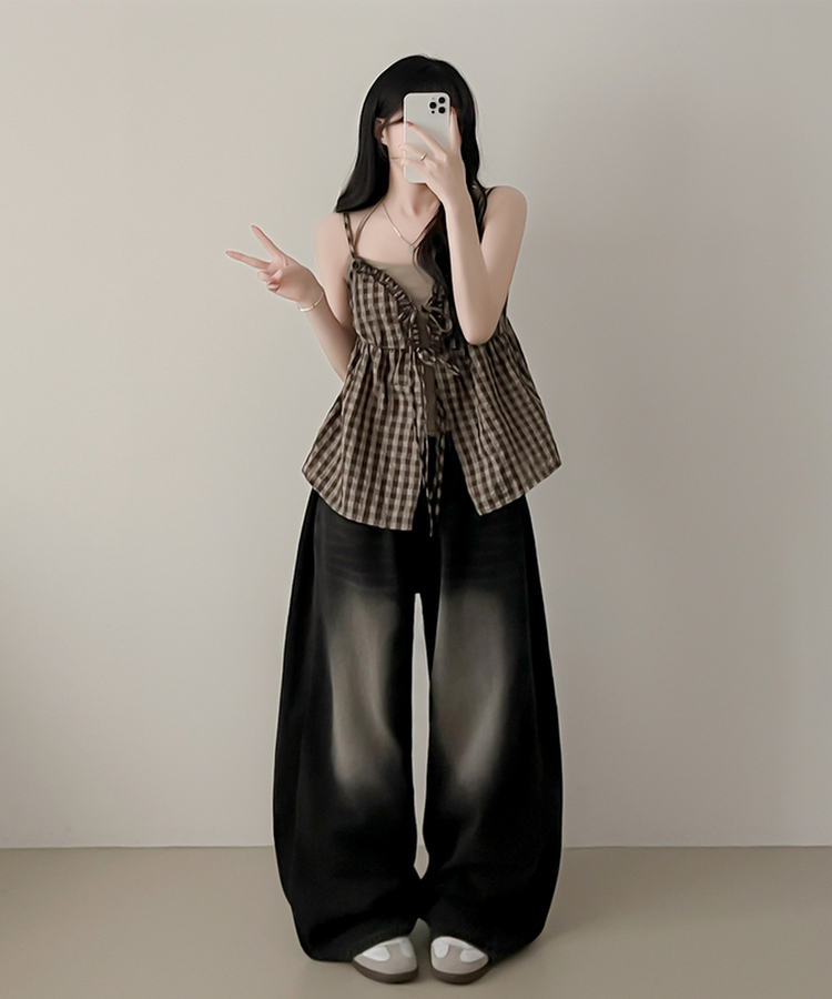 【SET】チェックブラウス キャミソール CHESTNUT BROWN