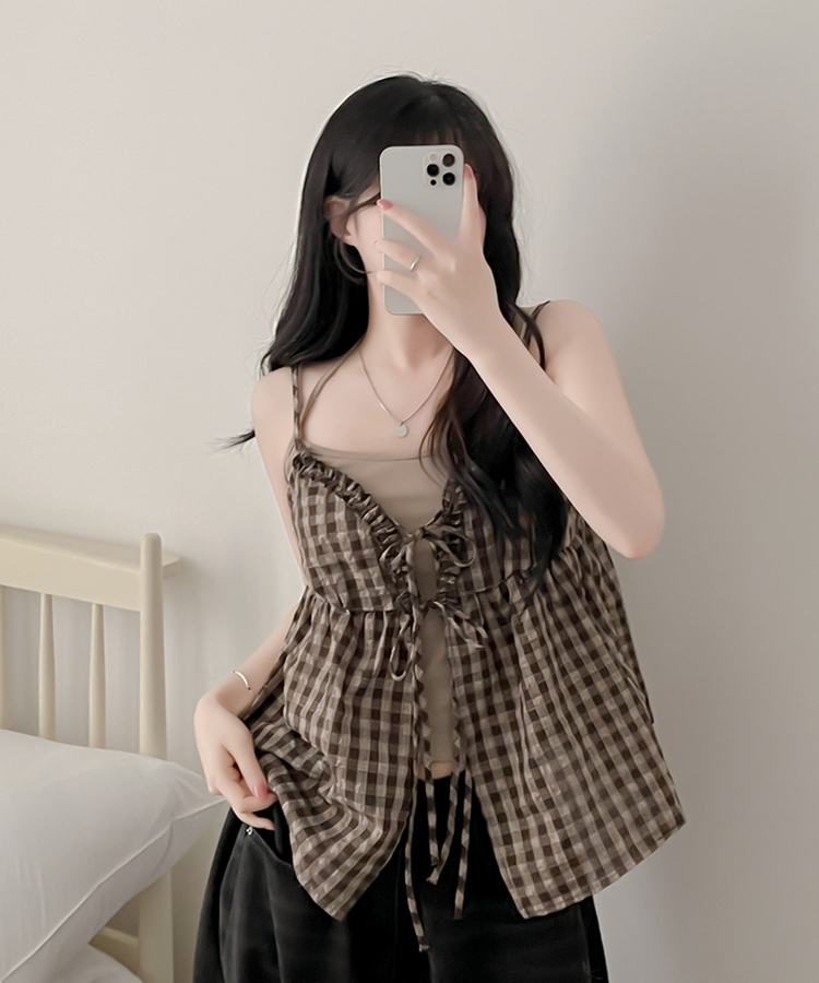 【SET】チェックブラウス キャミソール CHESTNUT BROWN