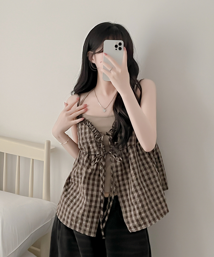【SET】チェックブラウス キャミソール CHESTNUT BROWN