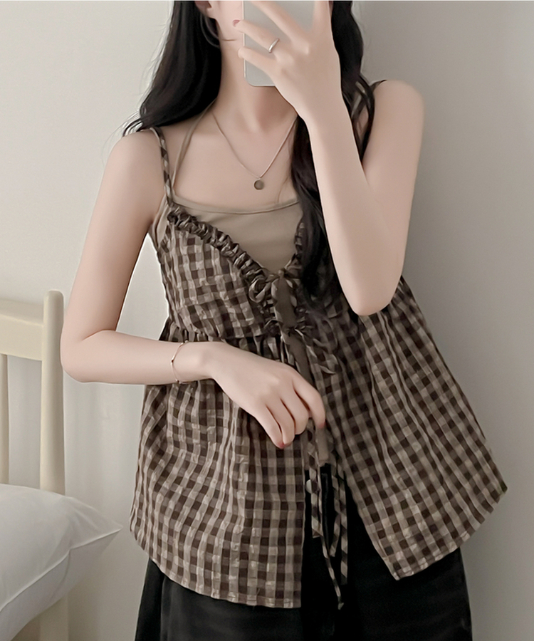 【SET】チェックブラウス キャミソール CHESTNUT BROWN