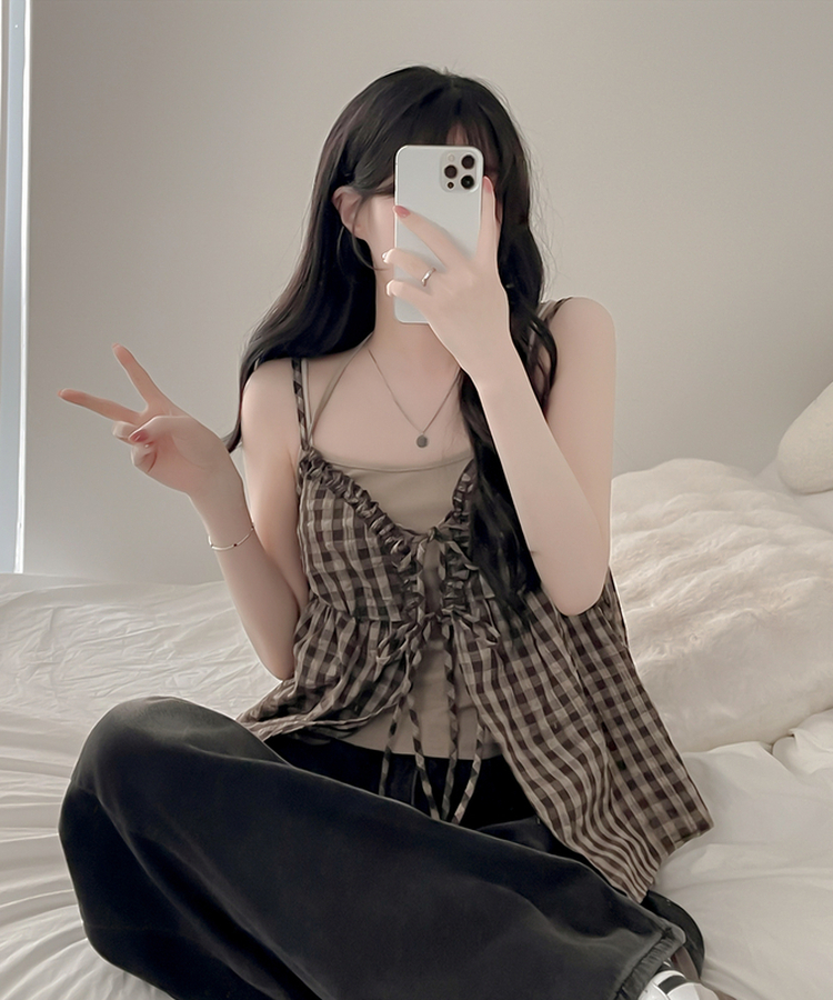 【SET】チェックブラウス キャミソール CHESTNUT BROWN