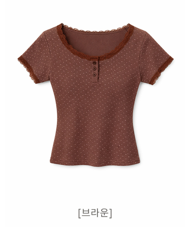 小花柄ボタン半袖Tシャツ