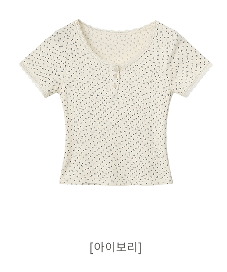 小花柄ボタン半袖Tシャツ