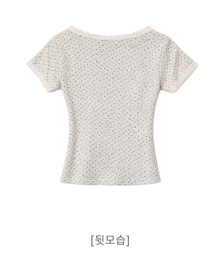 小花柄ボタン半袖Tシャツ