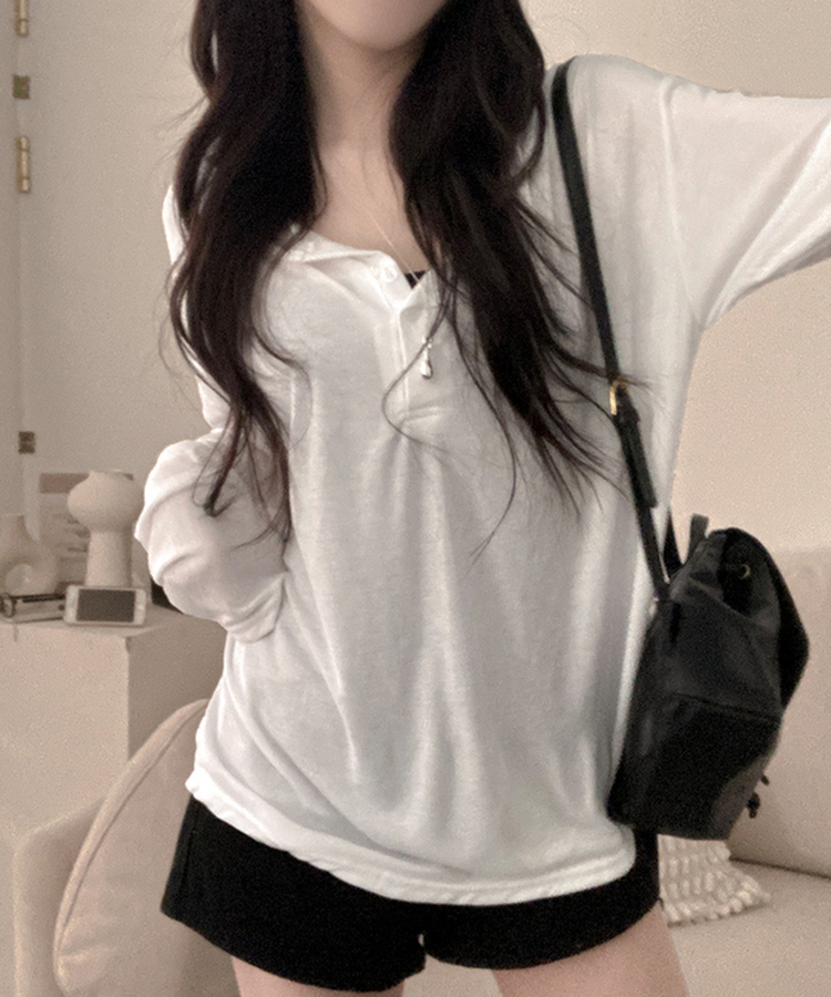 ボタンボックスフィット長袖Tシャツ IVORY