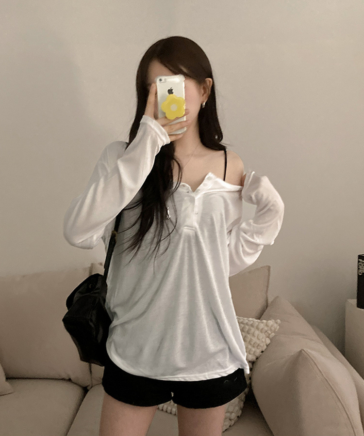 ボタンボックスフィット長袖Tシャツ IVORY