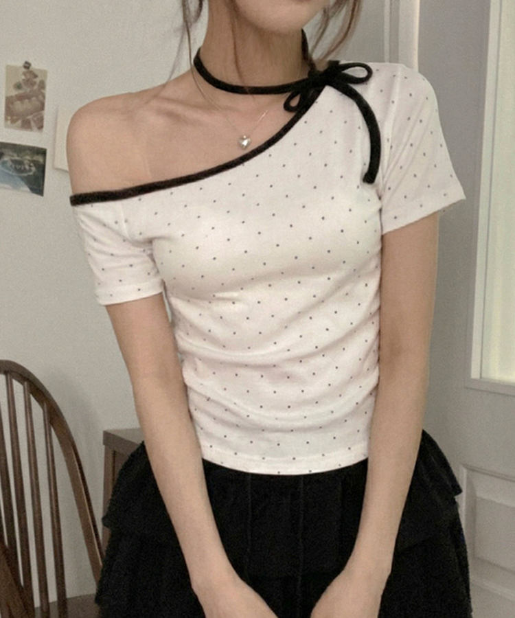 ドットオフショルダー半袖Tシャツ WHITE