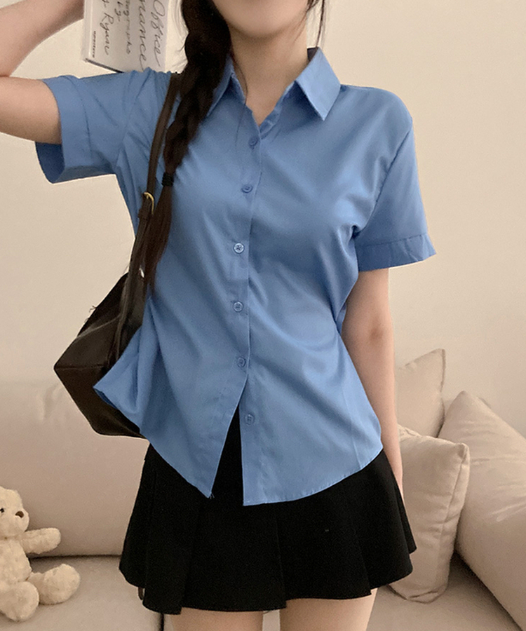 サイドスナップ半袖シャツブラウス SKY BLUE