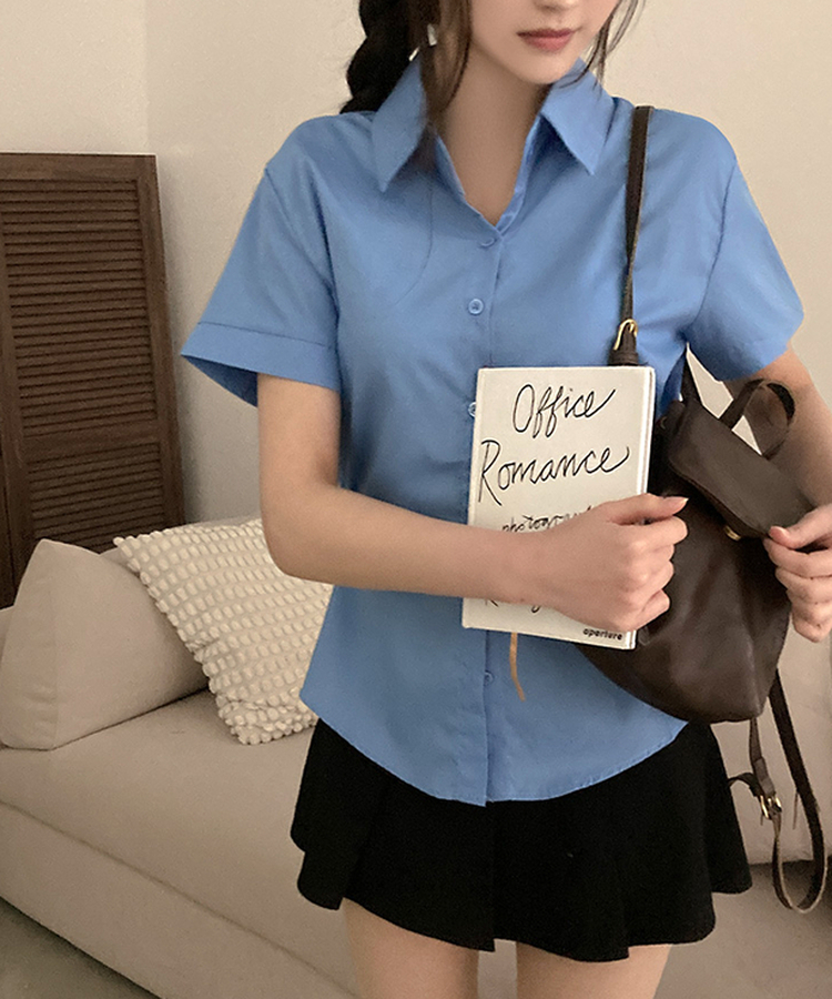 サイドスナップ半袖シャツブラウス SKY BLUE