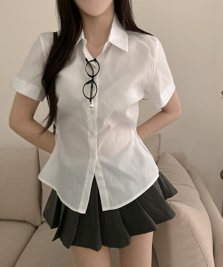 サイドスナップ半袖シャツブラウス WHITE