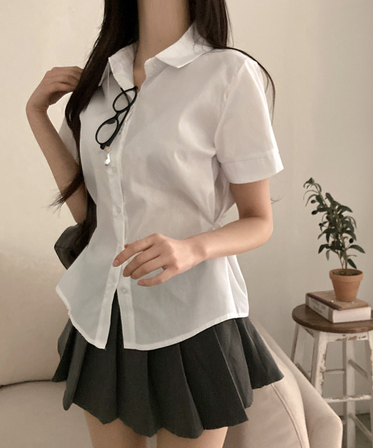 サイドスナップ半袖シャツブラウス WHITE