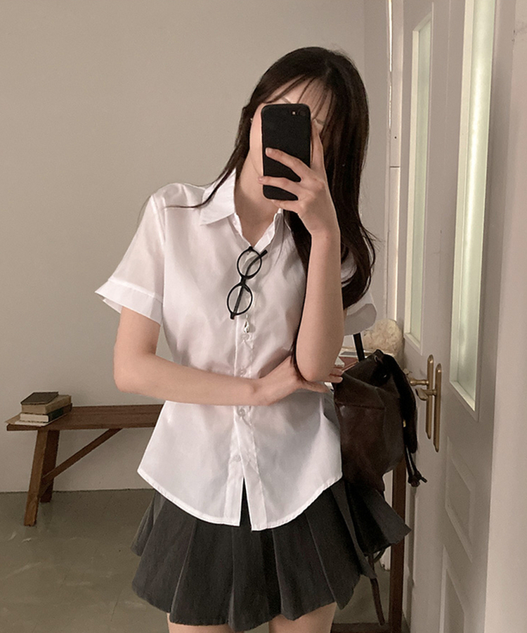 サイドスナップ半袖シャツブラウス WHITE