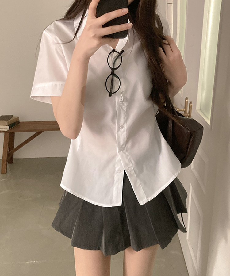 サイドスナップ半袖シャツブラウス WHITE