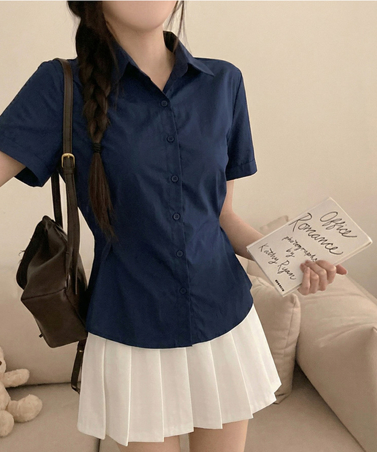 サイドスナップ半袖シャツブラウス NAVY