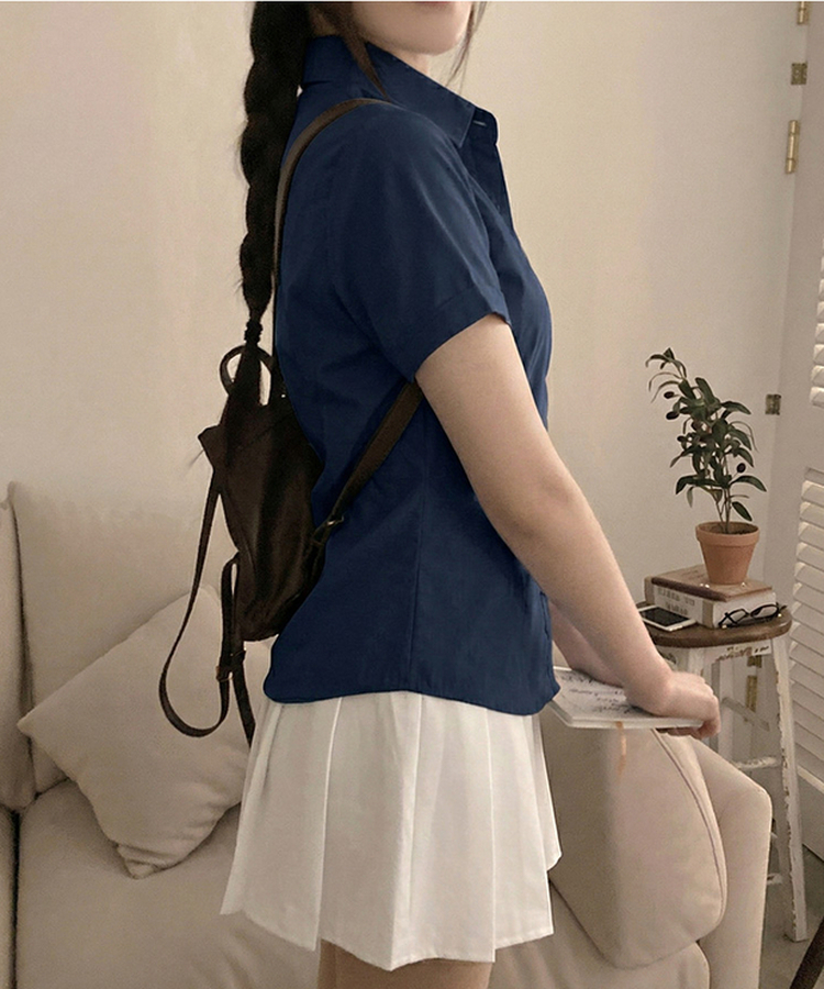 サイドスナップ半袖シャツブラウス NAVY