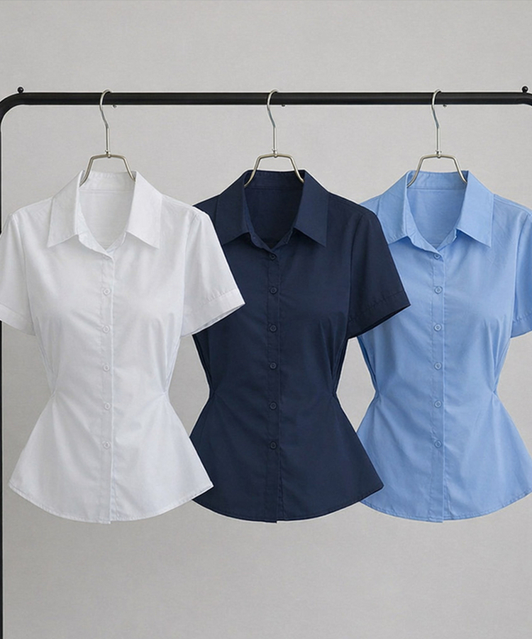 サイドスナップ半袖シャツブラウス