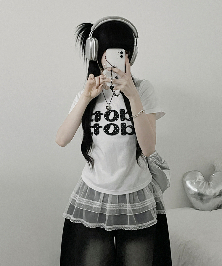 dotレタリングプリント半袖Tシャツ WHITE